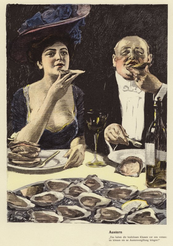 Jíst ústřice v restauraci (barva litho) od Ernst (after) Heilemann