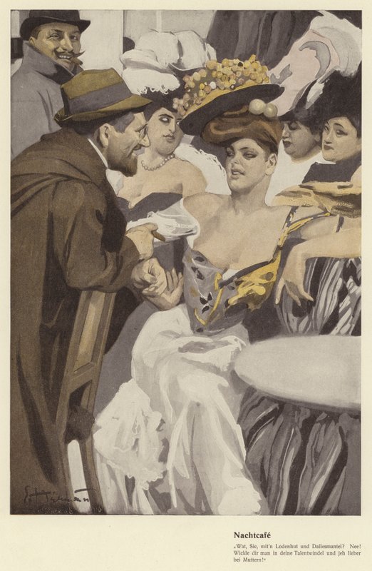 Noční kavárna (barevná litho) od Ernst (after) Heilemann