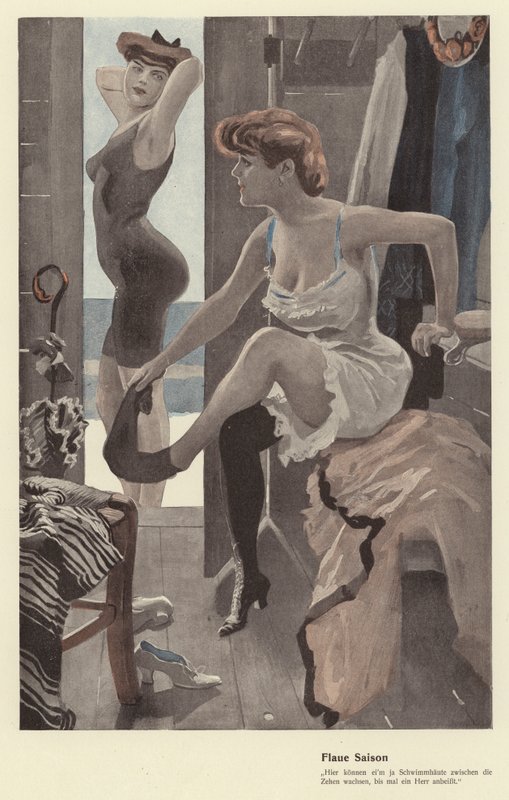 Dvě ženy v šatně na koupalištích (barva litho) od Ernst (after) Heilemann