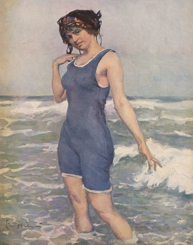 Žena koupající se v moři (barva litho) od Ernst (after) Heilemann