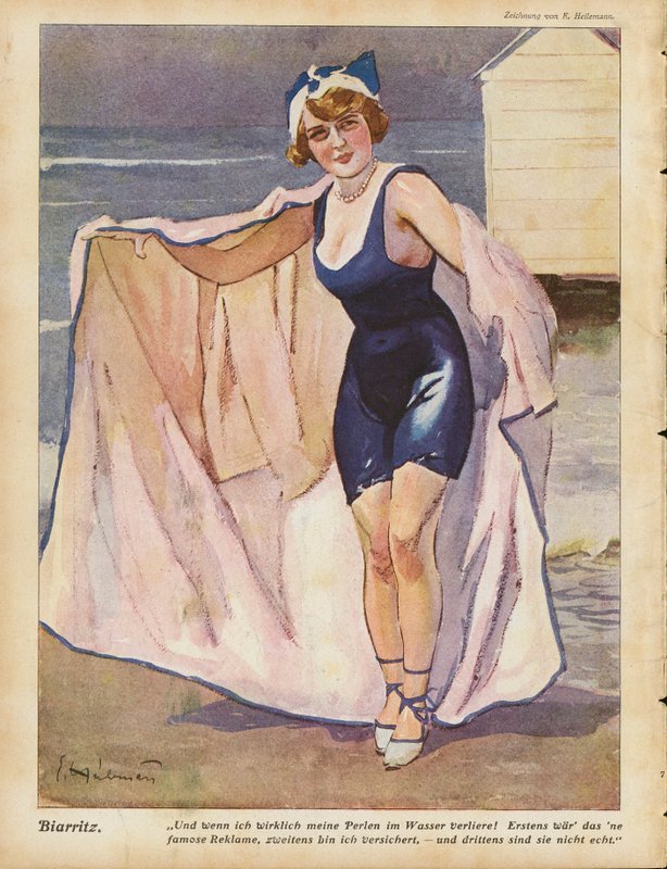 Žena na pláži v Biarritz (barva litho) od Ernst (after) Heilemann
