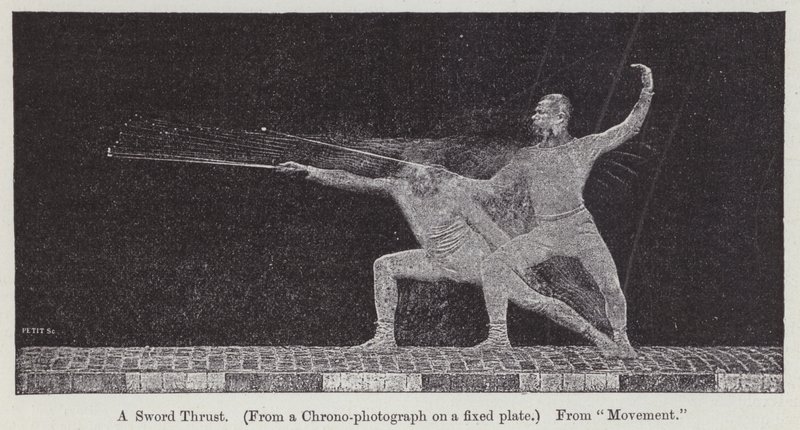 Chronofotografie ukazující pohyb spojený s tahem meče (rytina) od Etienne Jules Marey