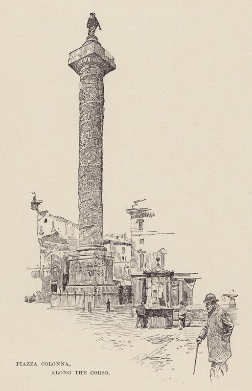 Piazza Colonna, podél Corsa (rytina) od Ettore Tito
