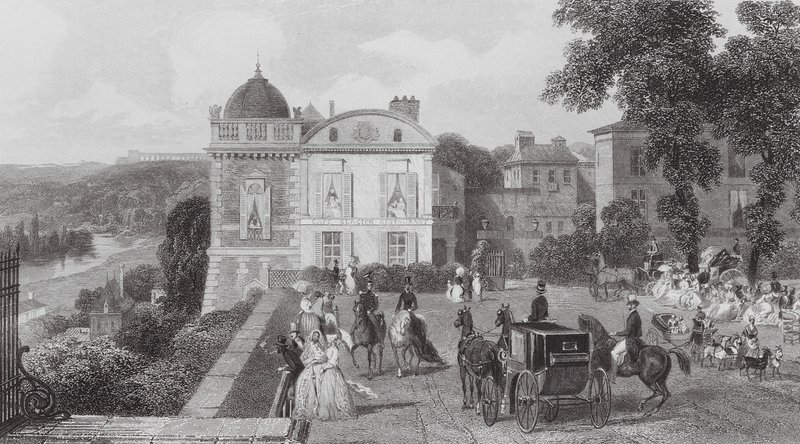Saint Germain, Kavárna, Pavilon Jindřicha IV. (rytina) od Eugene Louis (after) Lami
