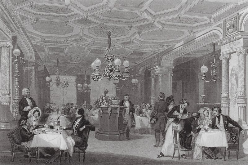 "Trois Freres Provenceaux", Palais Royal, Paříž, Slavná jídelna (rytina) od Eugene Louis (after) Lami