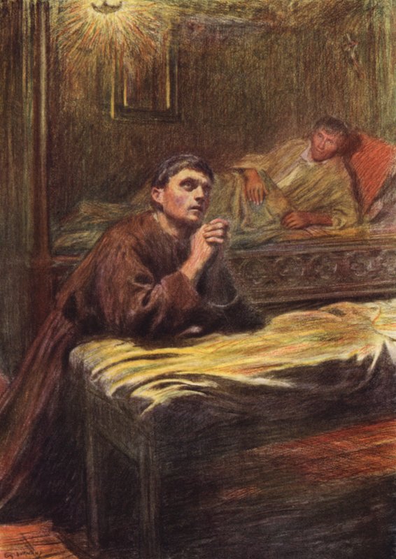 Přeměna mnicha Bernarda z Quintavalle (barevná litografie) od Eugene (after) Burnand