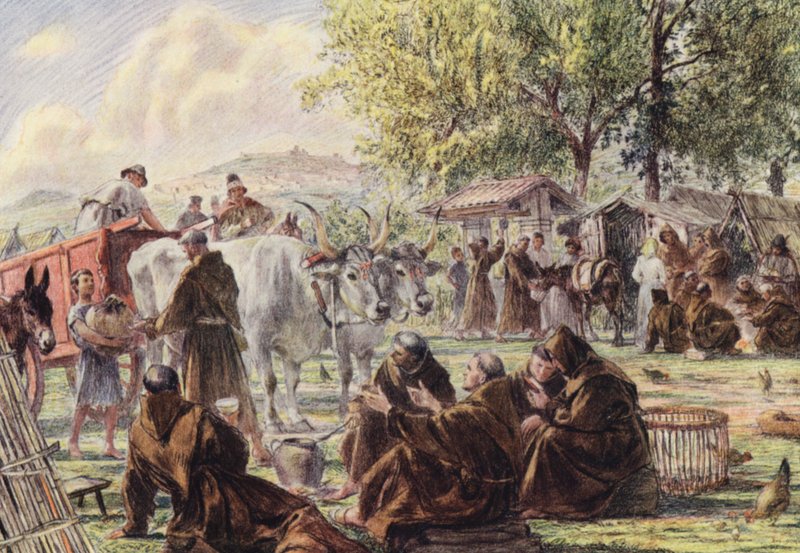 Kapitula u Panny Marie Andělské u Assisi (barevná litografie) od Eugene (after) Burnand