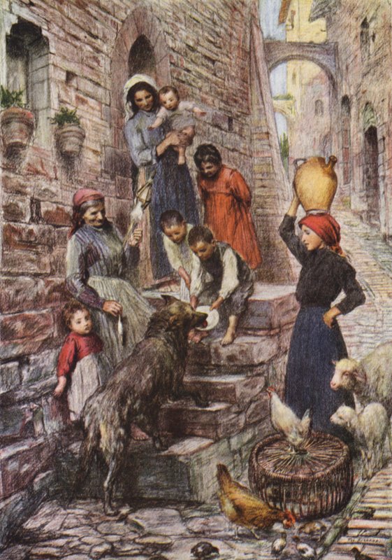Vlk z Gubbia po svém obrácení (barevná litografie) od Eugene (after) Burnand