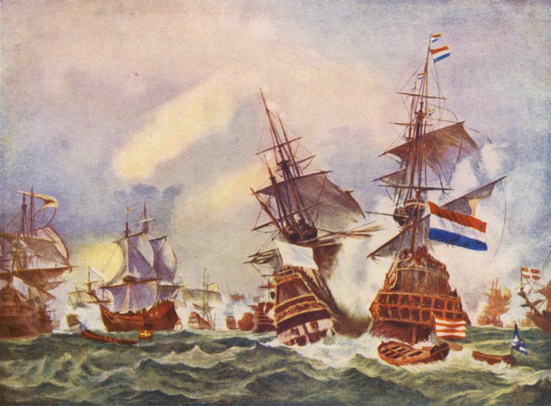 Mořský boj u Texelu (barevná litografie) od Eugene (after) Isabey