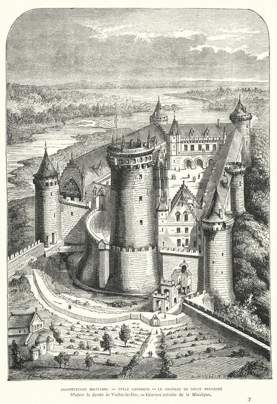 Chateau de Coucy, Pikardie, Francie, po jeho restaurování v 19. století Eugenem Viollet-le-Duc od Eugene Emmanuel after Viollet le Duc