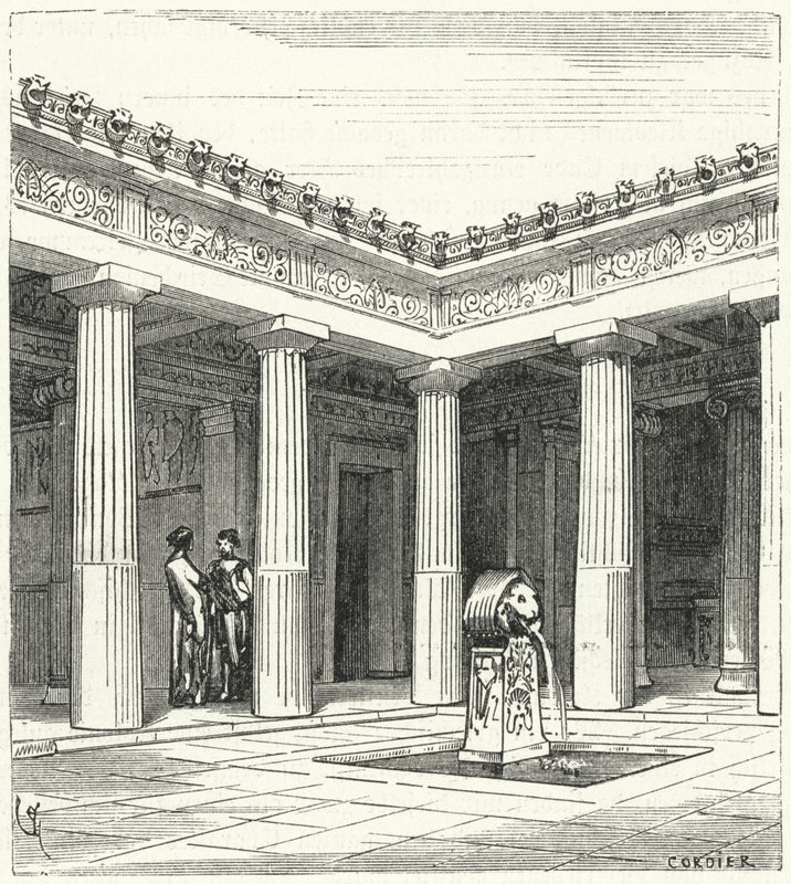 Dórský dvůr starověkého řeckého domu od Eugene Emmanuel after Viollet le Duc