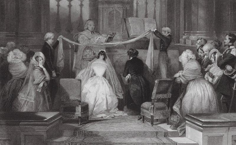 Francouzská svatba v pařížském St Roch (rytina) od Eugene Louis (after) Lami