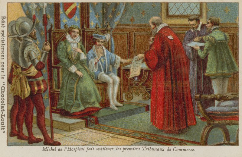 Michel de lHospital zakládající první obchodní soudy ve Francii, 16. století od European School