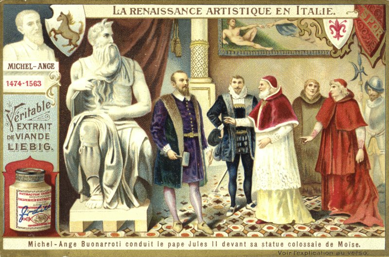 Michelangelo ukazuje papeži Juliovi II jeho kolosální sochu Mojžíše od European School