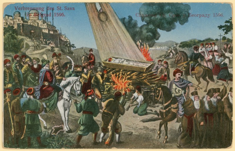 Osmanští Turci pálí ostatky svatého Sávy jako trest za povstání Srbů, Bělehrad, 1596 od European School