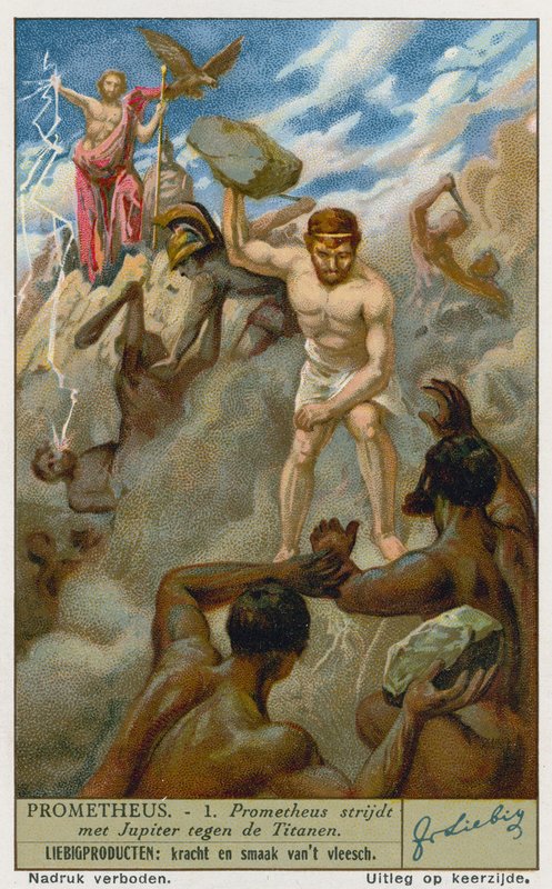 Prométheus a Zeus (Jupiter) bojující s Titány od European School