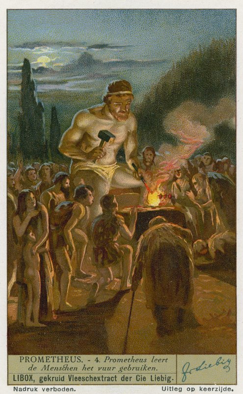 Prometheus učí člověka, jak používat oheň od European School