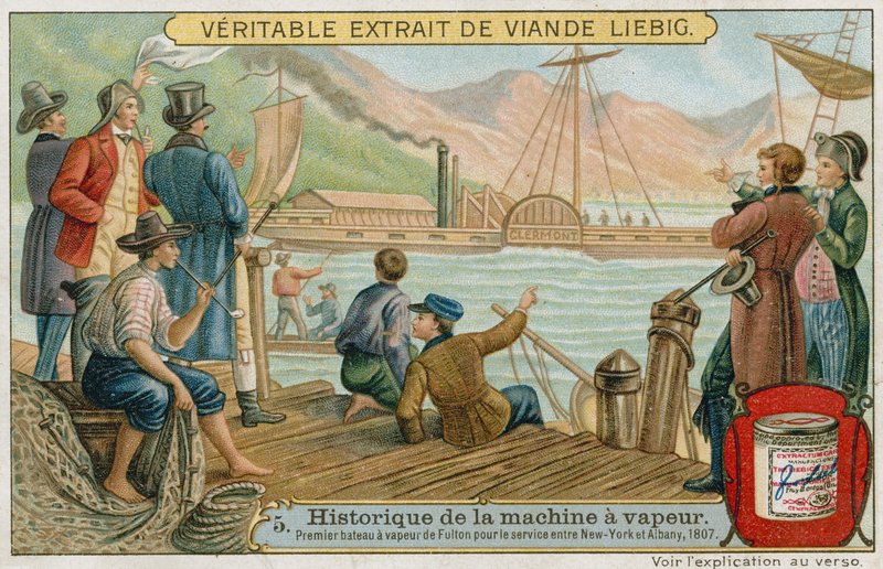 Robert Fultons první kolesový parník pro dopravu mezi New Yorkem a Albany, 1807 od European School