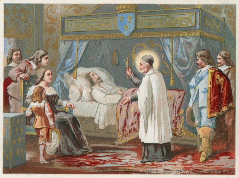 Svatý Vincent de Paul asistuje francouzskému králi Ludvíku XIII. v jeho posledních chvílích, 1643 od European School
