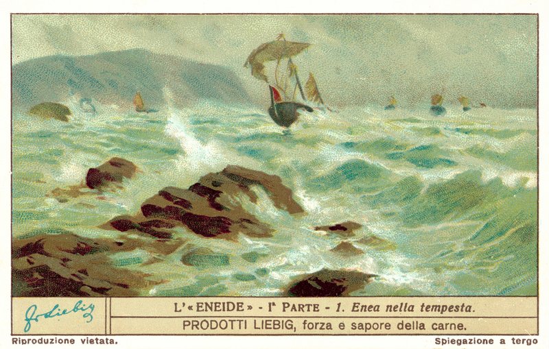Aeneova flotila v bouři (chromolitho) od European School