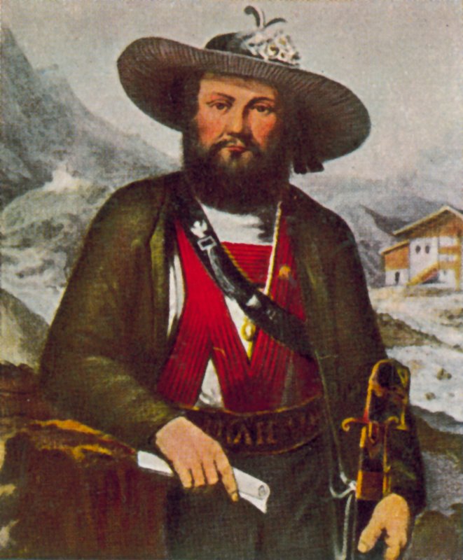 Andreas Hofer, vůdce tyrolského povstání proti Francouzům (barevná litografie) od European School
