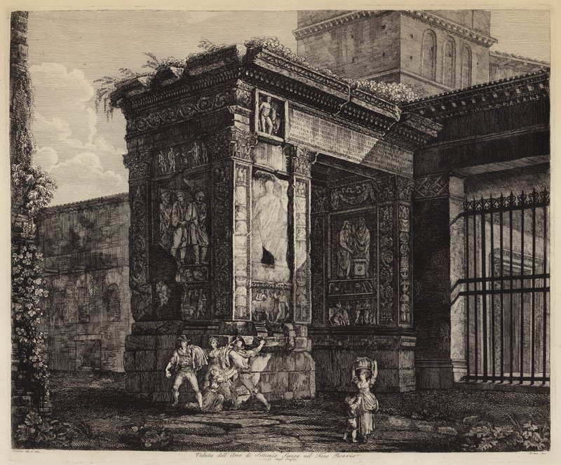 Oblouk Septimia Severa a Forum Boarium, Řím, Itálie (rytina) od European School