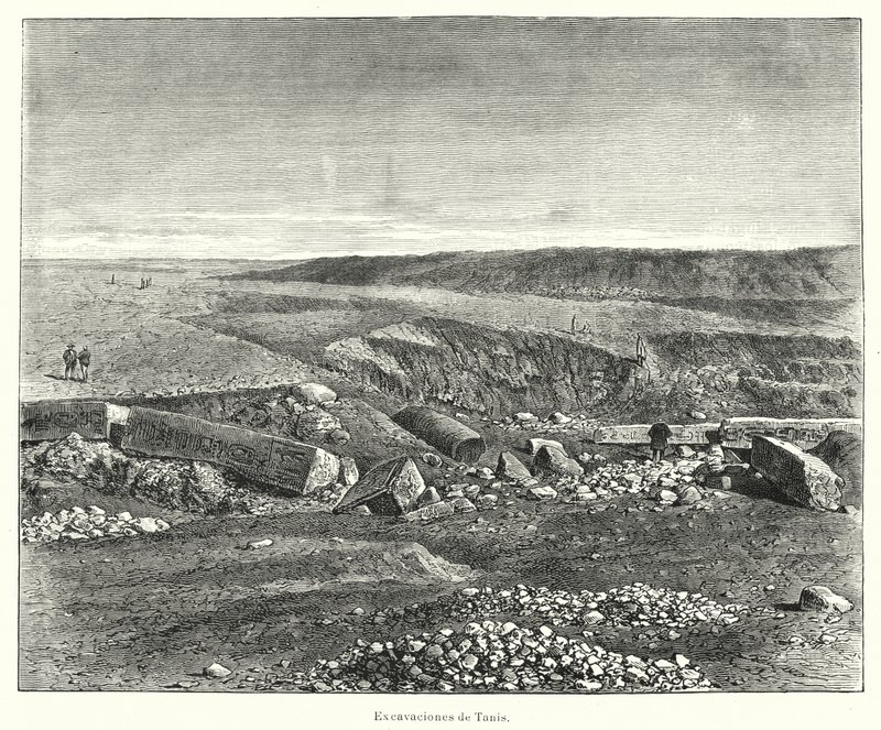 Archeologické vykopávky starověkého egyptského města Tanis (litho) od European School
