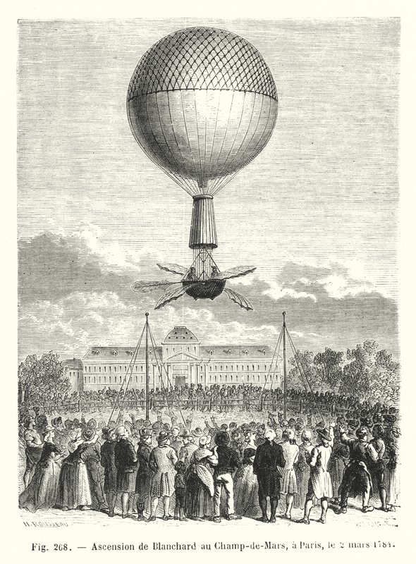 Výstup na Blanchard na Champ-de-Mars v Paříži, 2. března 1784 od European School