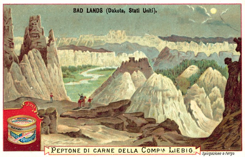 Badlands, Jižní Dakota, USA (chromolitho) od European School