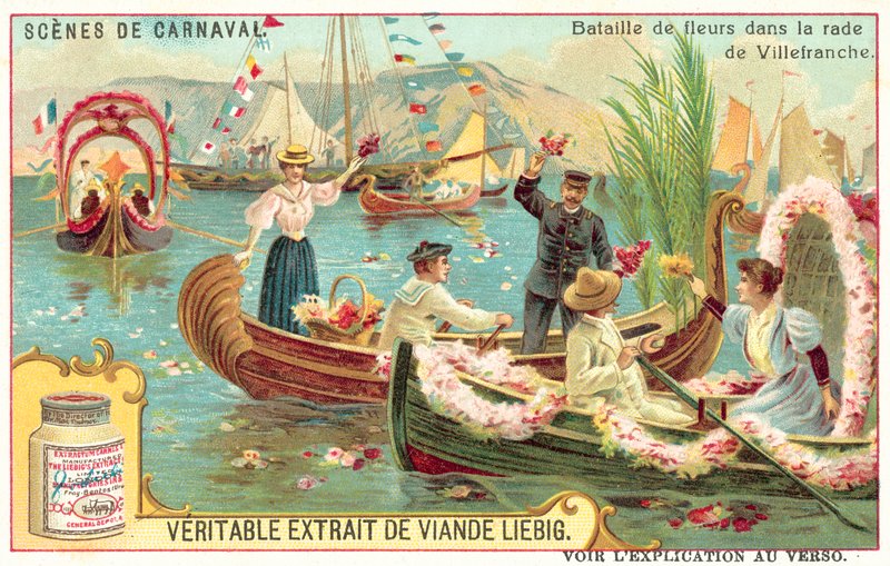 Bitva květin v přístavu Villefranche, Francie (chromolitho) od European School