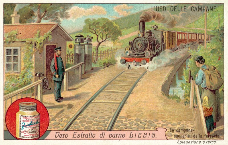 Zvonky upozorňující na blížící se vlaky na železničním přejezdu (chromolitho) od European School