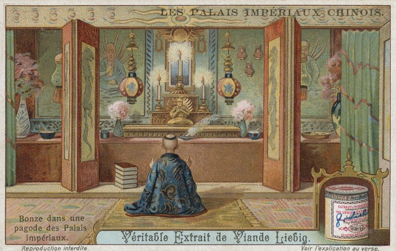 Buddhistický mnich v pagodě císařského paláce, Čína od European School