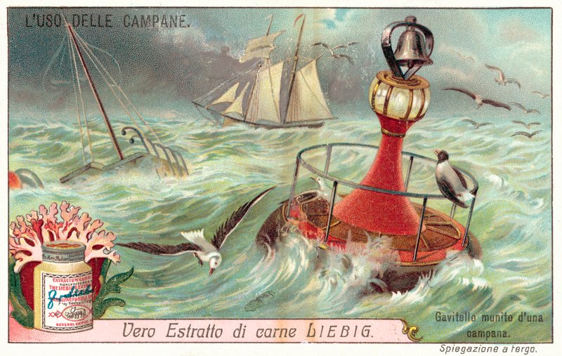Bóje s připojeným zvonkem, který varuje před umístěním vraku (chromolitho) od European School