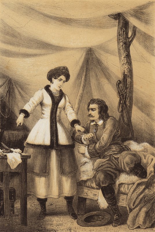 Kateřina I. Ruska říká Petrovi Velikému: „Napiš, bude to tvoje spása“ (litho) od European School