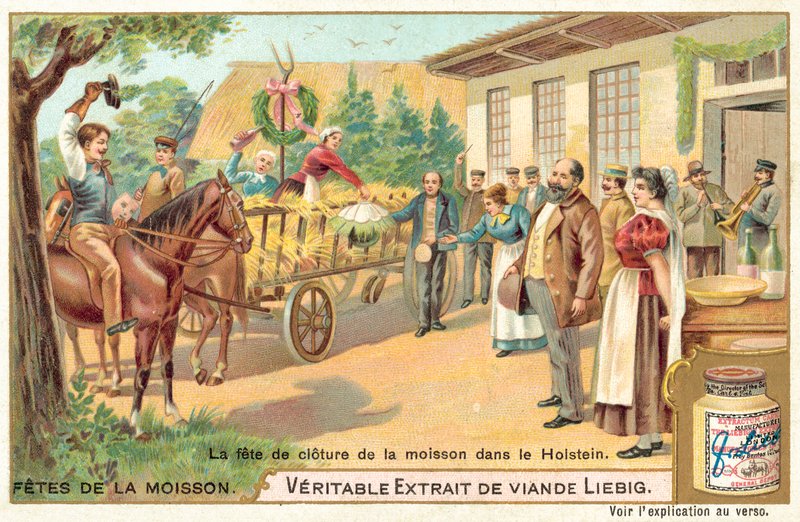 Oslava konce sklizně v Holštýnsku, Německo (chromolitho) od European School