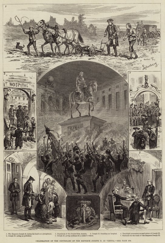 Oslava stého výročí císaře Josefa II ve Vídni (rytina) od European School