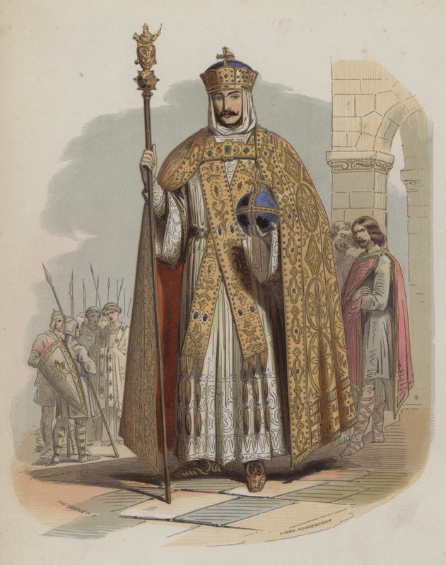 Karel Veliký, franský král a císař Svaté říše římské (barevná rytina) od European School