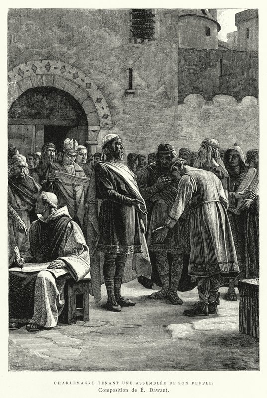 Karel Veliký pořádá shromáždění svého lidu (rytina) od European School