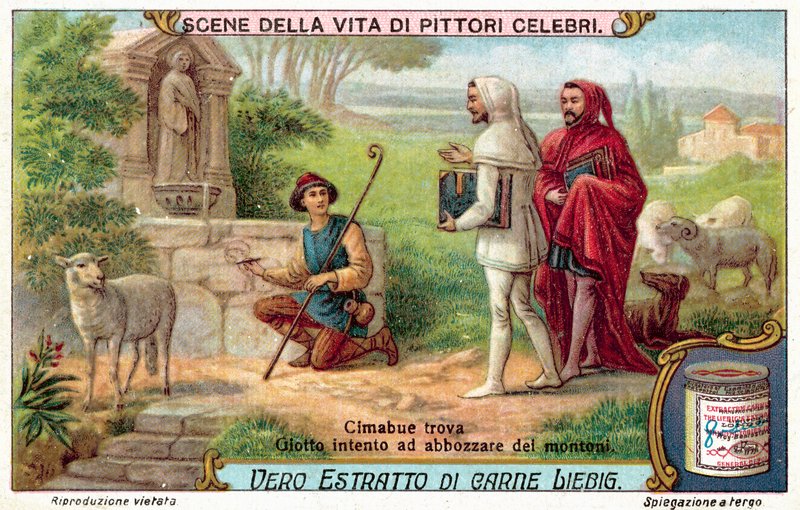 Cimabue našel Giotta, jak soustředěně kreslí ovce (chromolitho) od European School