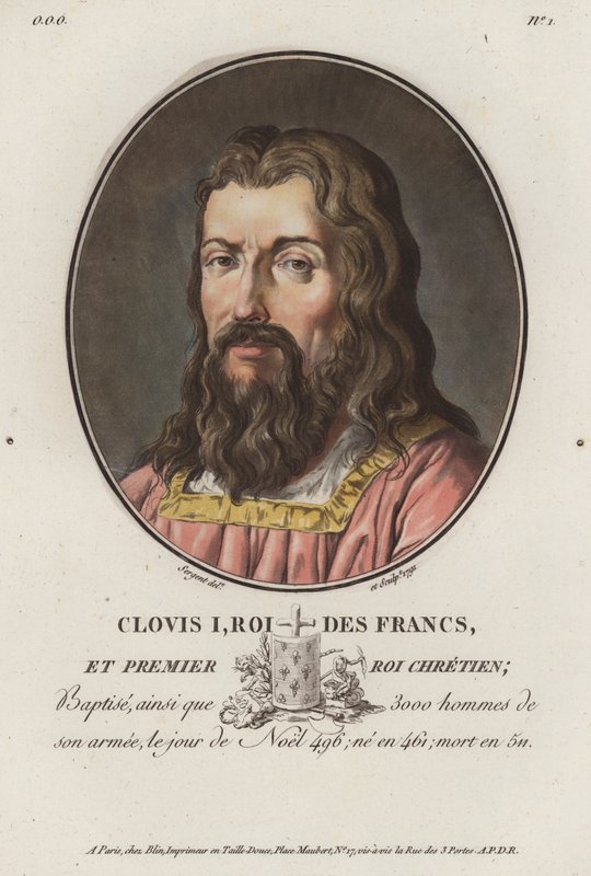 Clovis I., král Franků (barevná rytina) od European School