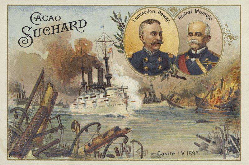 Komodor George Dewey a admirál Patricio Montojo, bitva u Manilského zálivu, španělsko-americká válka, 1. května 1898 od European School