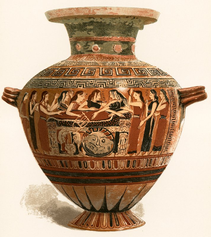 Korintská váza. Muzeum Louvre. Truchlení nad mrtvým Achilleem od European School