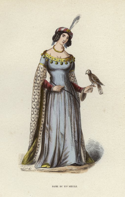 Lady Of The 15th Century (barevná rytina) od European School