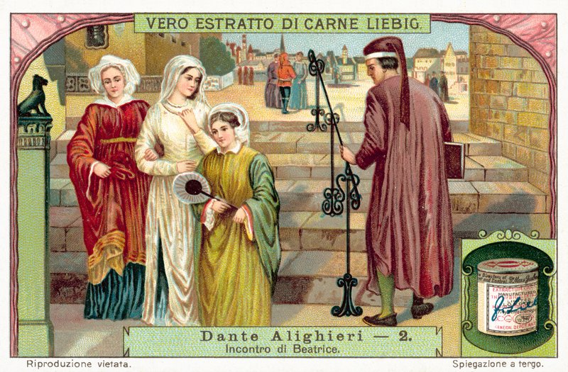 Dante se setkává s Beatrice (chromolitho) od European School