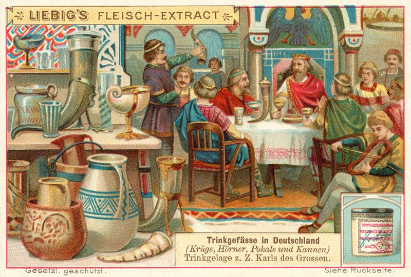Pití v Německu v době Karla Velikého (chromolitho) od European School