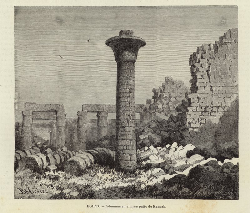 Egypt - Sloupce na velkém dvoře v Karnaku od European School