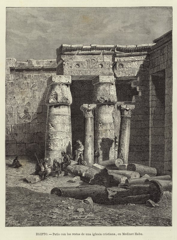 Egypt - nádvoří s pozůstatky křesťanského kostela v Medinet Habu od European School