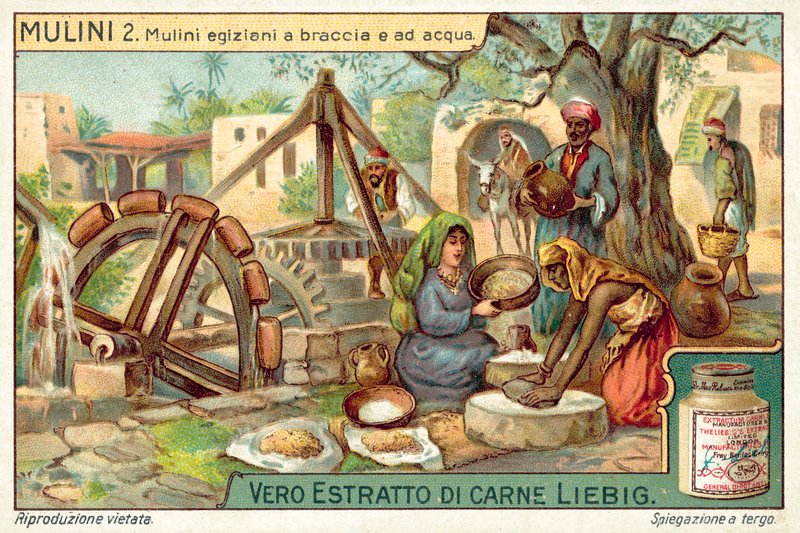 Egyptské ruční a vodní mlýny (chromolitho) od European School