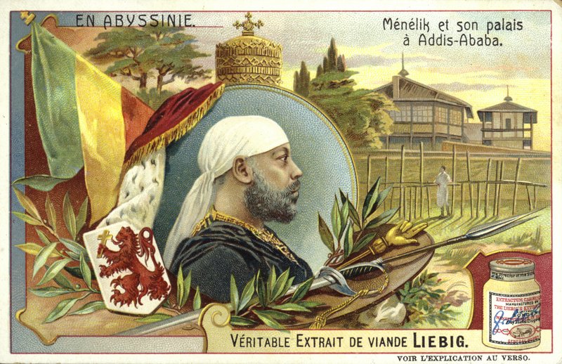 Etiopský císař Menelik II a jeho palác v Addis Abebě od European School