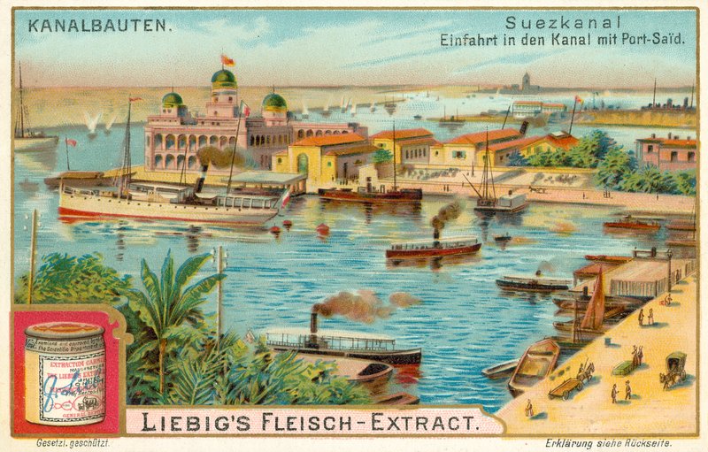 Vstup do Suezského průplavu, Port Said, Egypt (chromolitho) od European School
